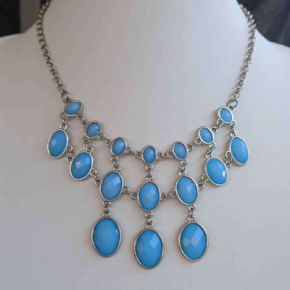 Paparazzi Blue and Silver Cascading Necklace